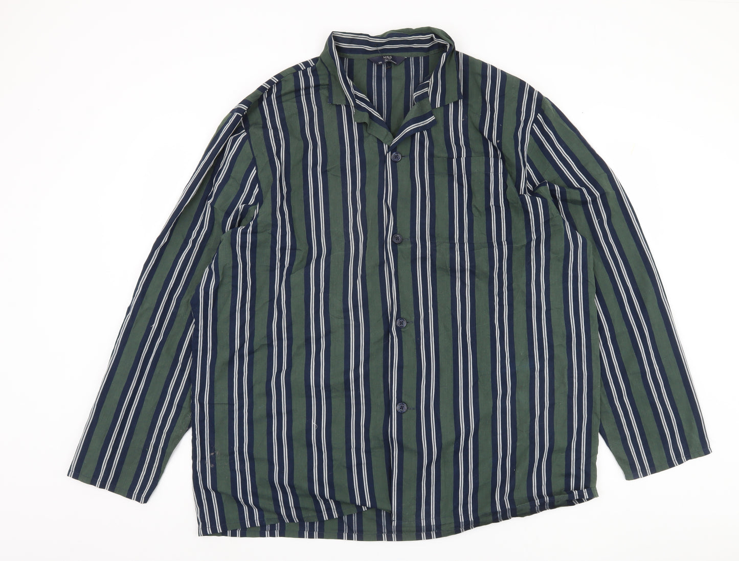 Marks and Spencer Men's Green 2XL Striped Pyjama Top