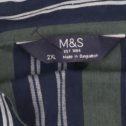 Marks and Spencer Men's Green 2XL Striped Pyjama Top