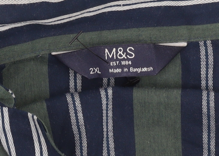 Marks and Spencer Men's Green 2XL Striped Pyjama Top