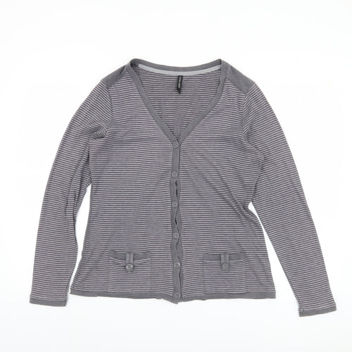 Marks and Spencer Women's Grey Striped Button-Up Top