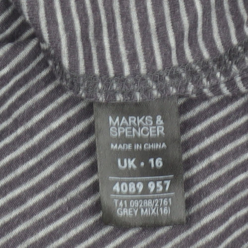 Marks and Spencer Women's Grey Striped Button-Up Top