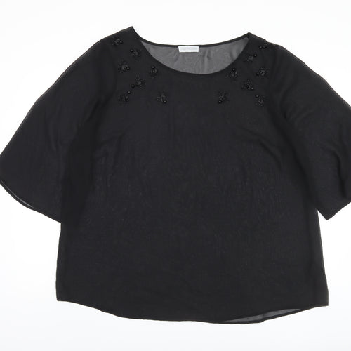 rogers+ROGERS Women's Plus Black 3/4 Sleeve Blouse
