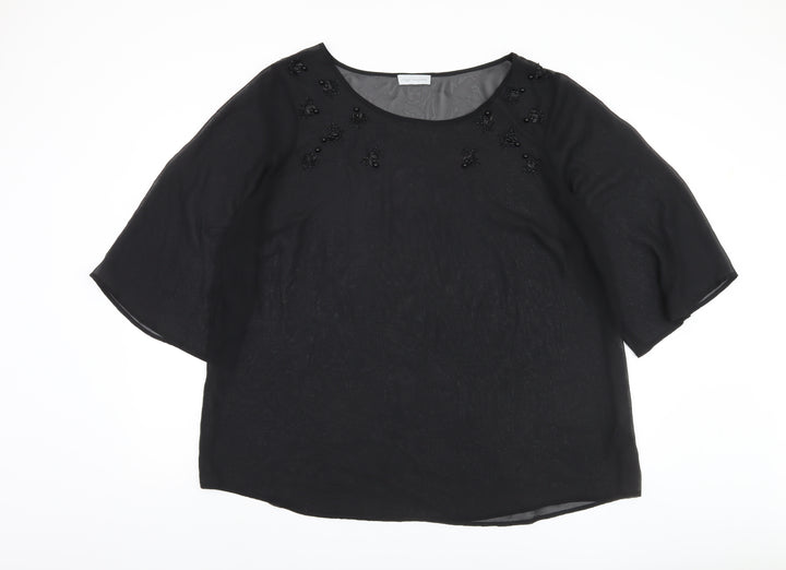 rogers+ROGERS Women's Plus Black 3/4 Sleeve Blouse