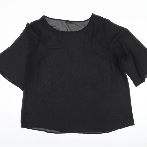 rogers+ROGERS Women's Plus Black 3/4 Sleeve Blouse