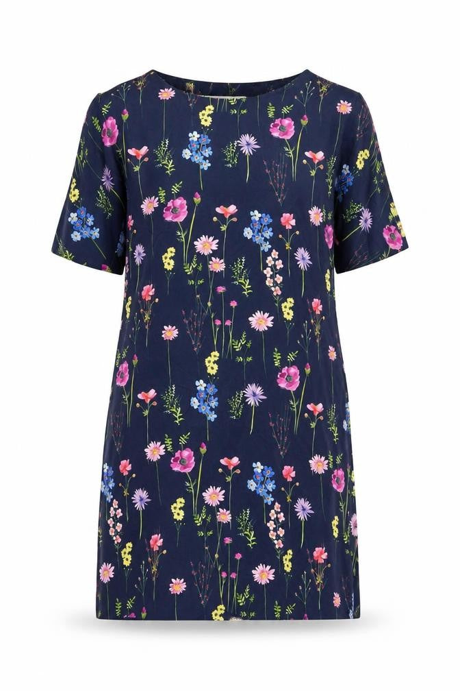 Front view of Monsoon Silk Women's Floral Shift Dress