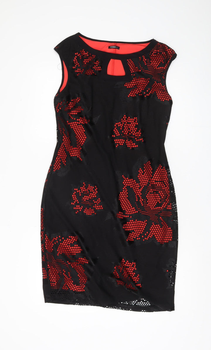 Roman Originals Women's Black Red Floral Sheath Dress Size 12