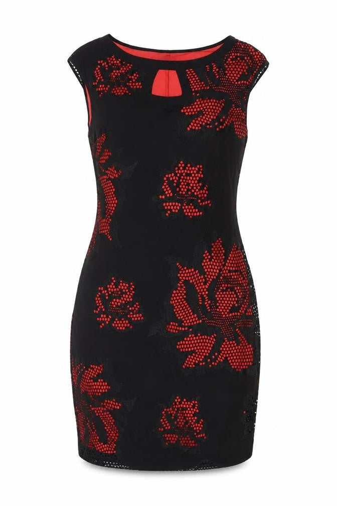 Roman Originals Women's Black Red Floral Sheath Dress Size 12