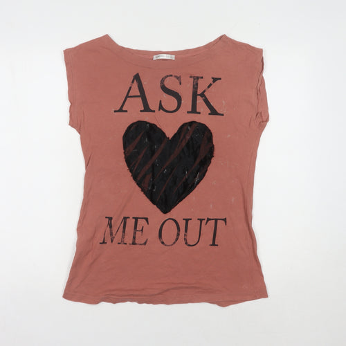 Bershka Women's Brown T-Shirt, L, Casual Sleeveless