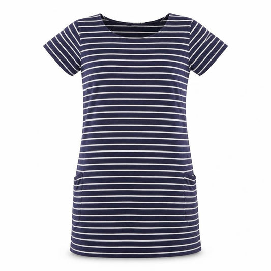 Front view of JoJo Maman Bébé Women's Blue Striped T-Shirt Dress S