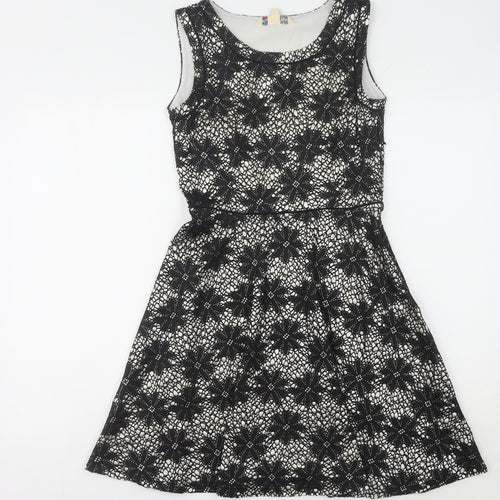 Yumi Black Floral Lace Sleeveless Dress Women Size 8
