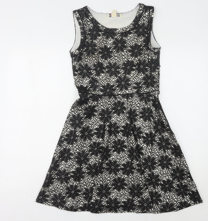 Yumi Black Floral Lace Sleeveless Dress Women Size 8