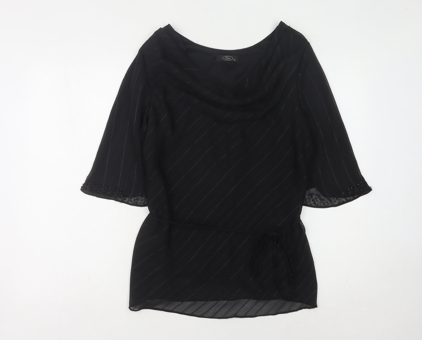 BM Women's Black Striped Blouse, Size 14
