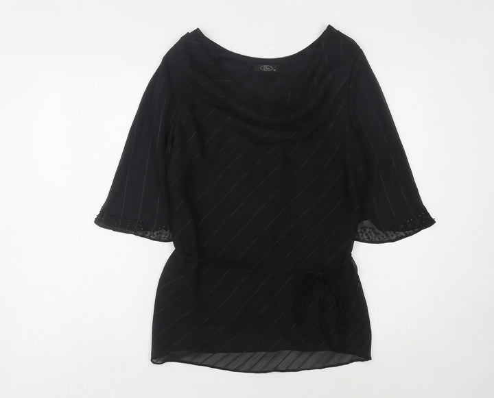 BM Women's Black Striped Blouse, Size 14