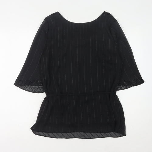 BM Women's Black Striped Blouse, Size 14