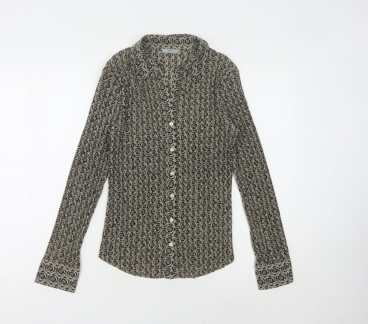 Marks and Spencer Women's Black Geometric Button-Up Shirt