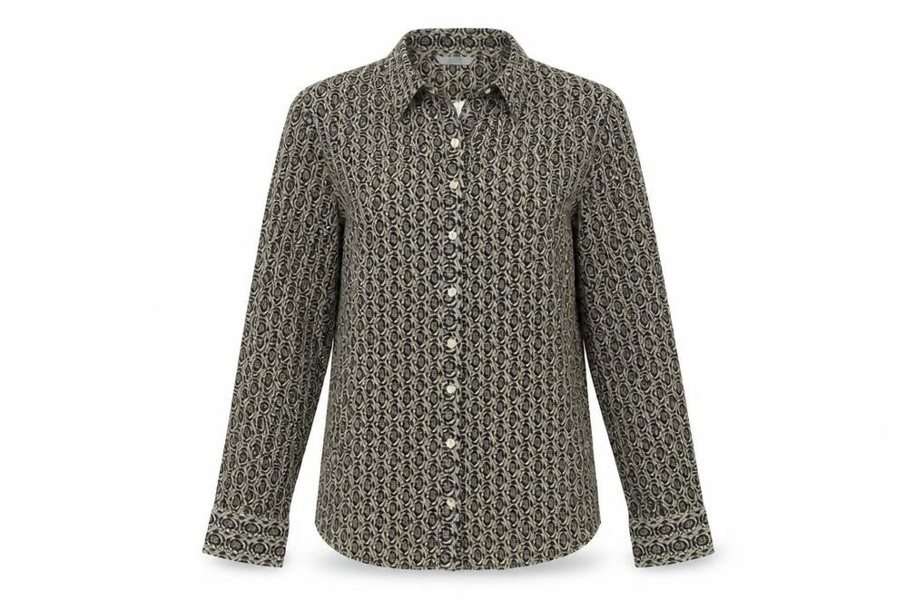 Front view of Marks & Spencer Women's Black Geometric Button-Up Shirt