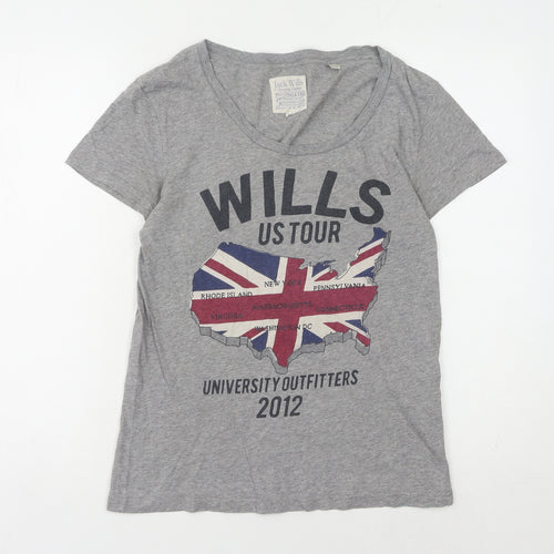 Jack Wills Women's Grey V-Neck T-Shirt Size 8