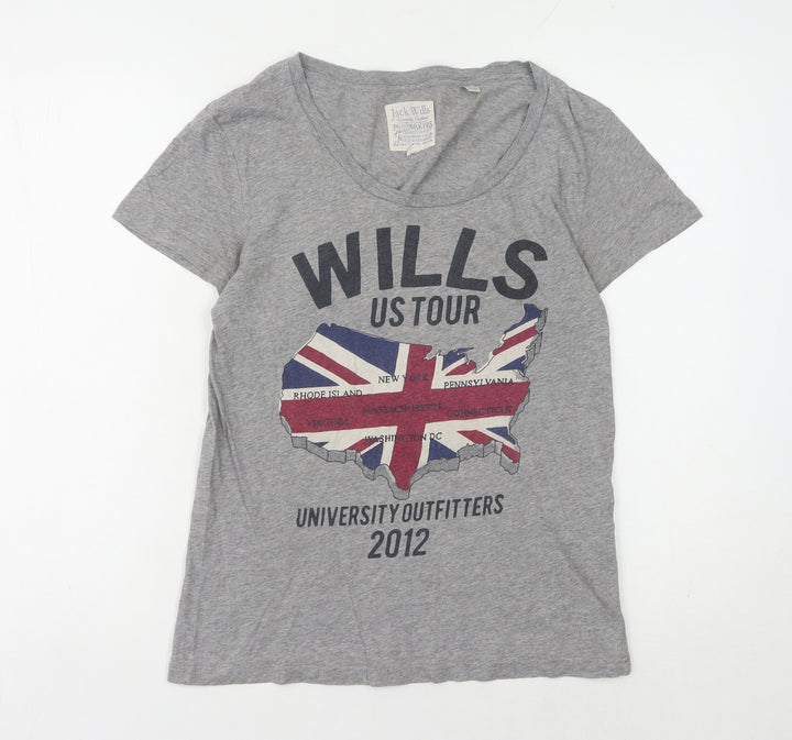 Jack Wills Women's Grey V-Neck T-Shirt Size 8