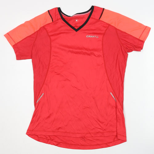 Craft Women's Red V-Neck T-Shirt L Running