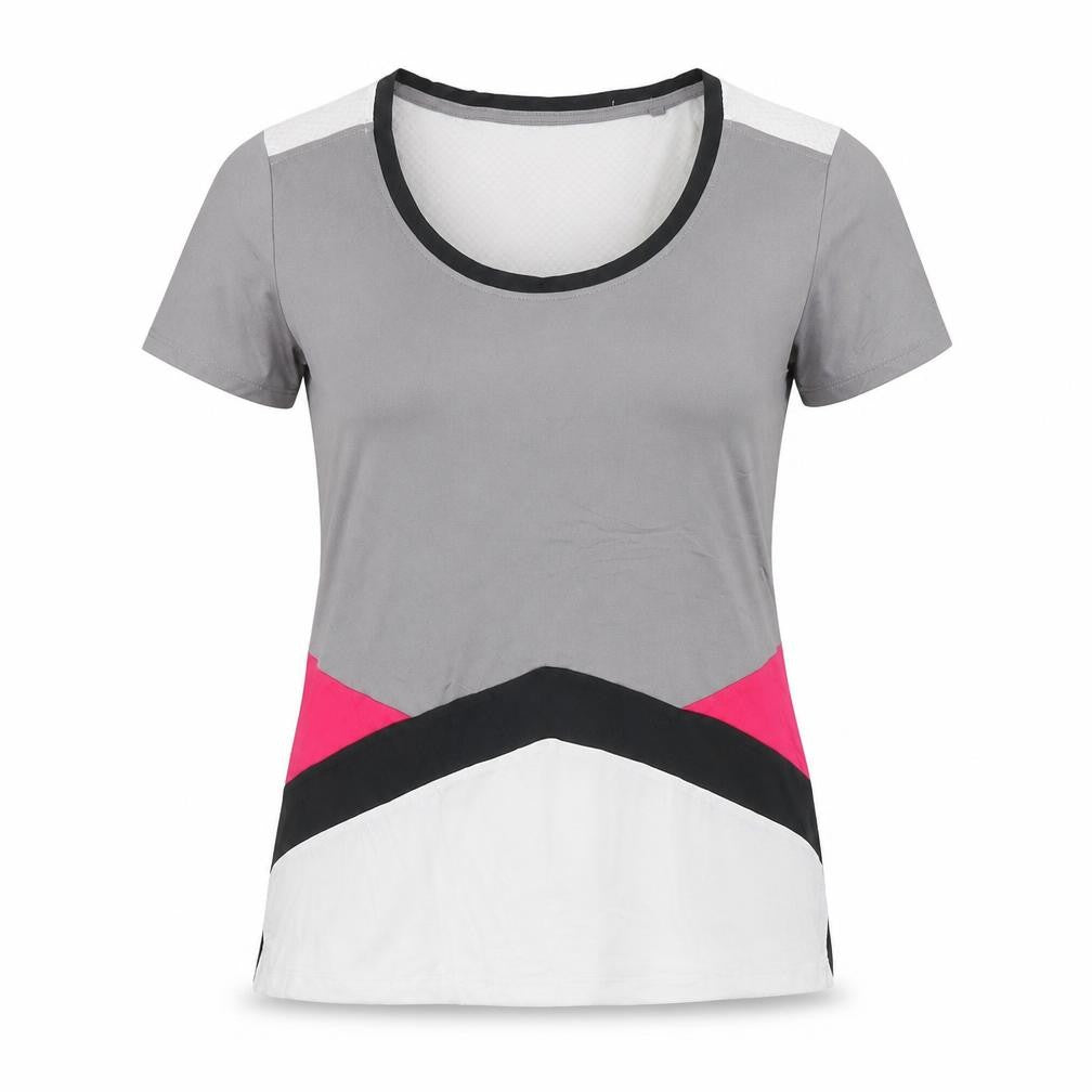 Front view of Active Touch Women's Colourblock T-Shirt, size S, Grey/Pink