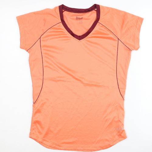 Crivit Women's Orange T-Shirt 14-16 V-Neck Short Sleeve Activewear