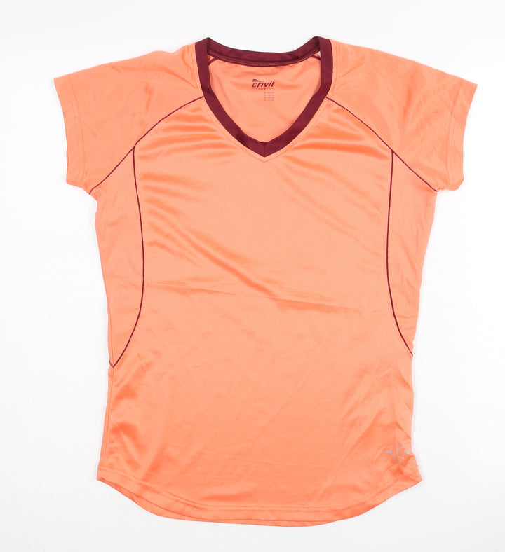 Crivit Women's Orange T-Shirt 14-16 V-Neck Short Sleeve Activewear