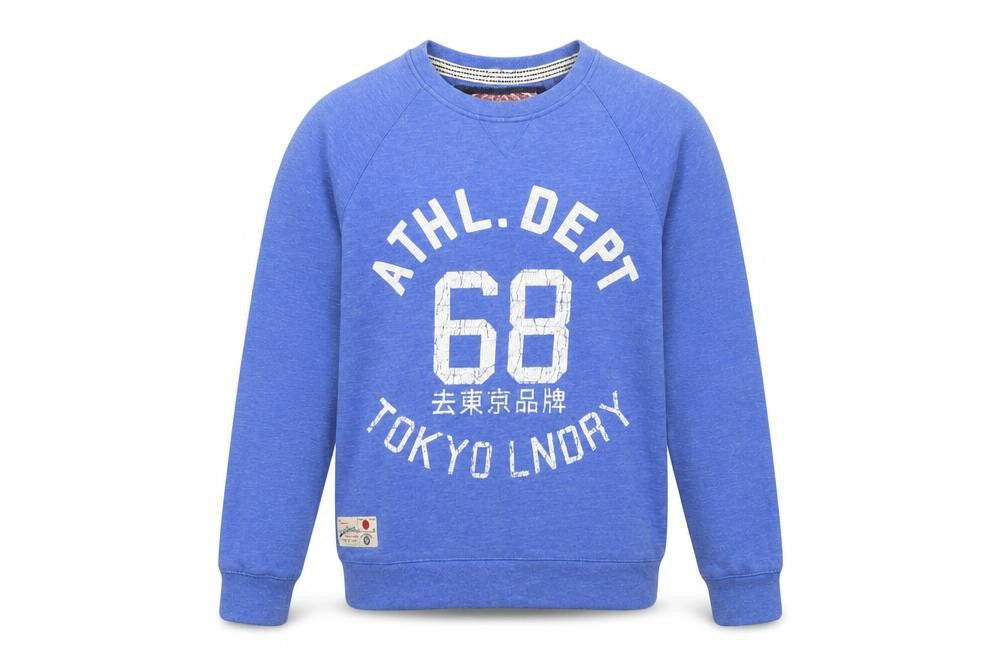 Front view of Tokyo Laundry Men's Blue Pullover Sweatshirt S