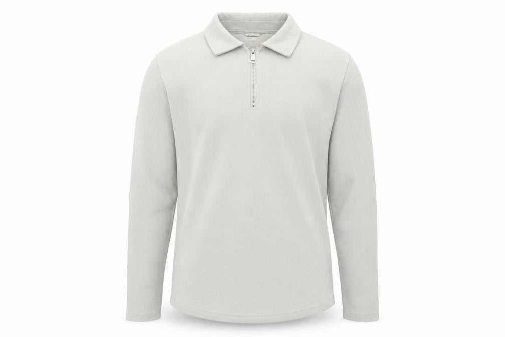 Front view of HISCOLUMN Ivory Men's M Hoodie Collared 1/4 Zip Knit