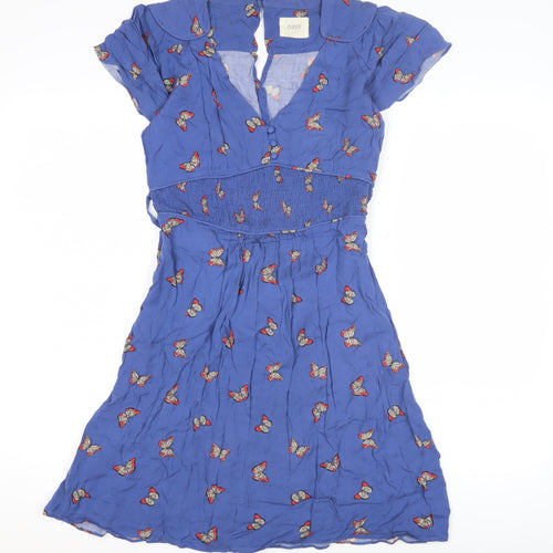 Oasis Women Blue Butterfly Dress, Size 8, Short Sleeve