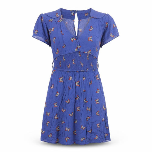 Oasis Women Blue Butterfly Dress, Size 8, Short Sleeve