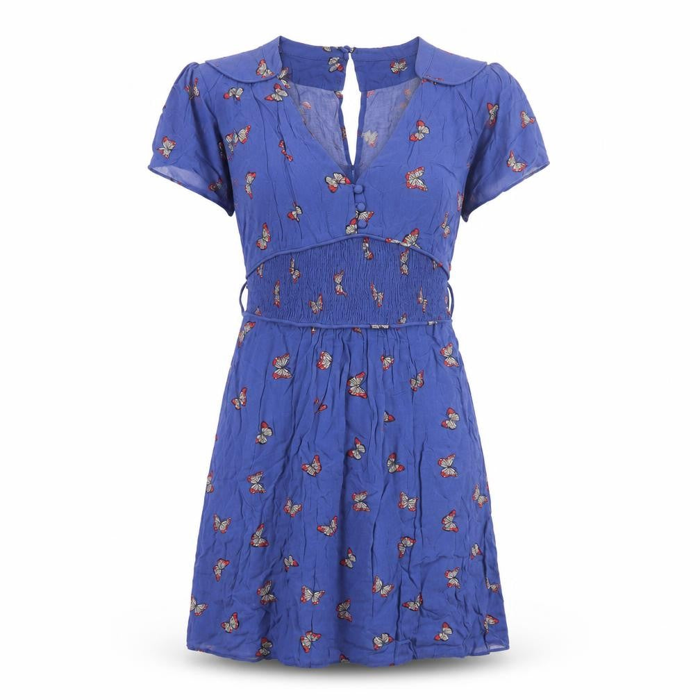 Oasis Women Blue Butterfly Dress, Size 8, Short Sleeve