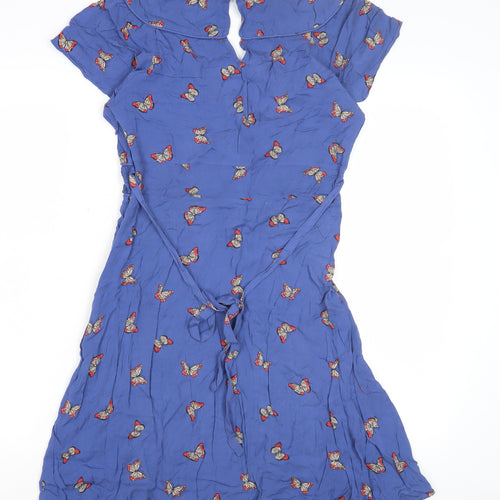 Oasis Women Blue Butterfly Dress, Size 8, Short Sleeve