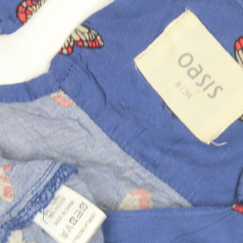Oasis Women Blue Butterfly Dress, Size 8, Short Sleeve