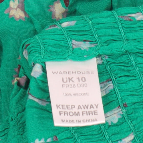 Warehouse Women's Green Floral Tunic Blouse Size 10