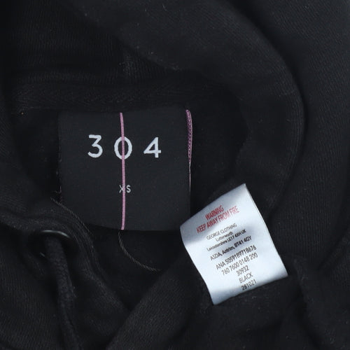 304 Unisex Black Hoodie XS Casual Pullover