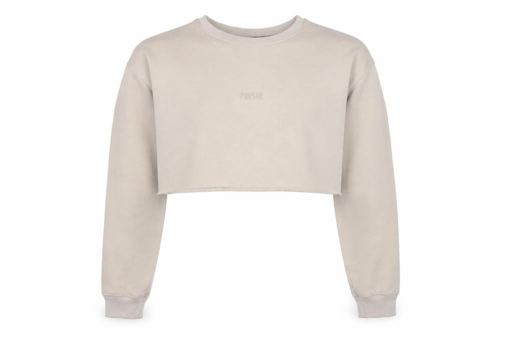Front view of Pursue Fitness Women's Beige Pullover Sweatshirt Small