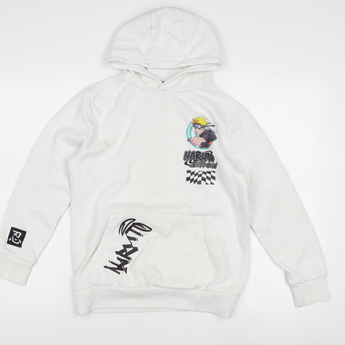 Naruto Shippuden Boys White Hoodie, Anime Graphic Pullover 11-12 Yrs