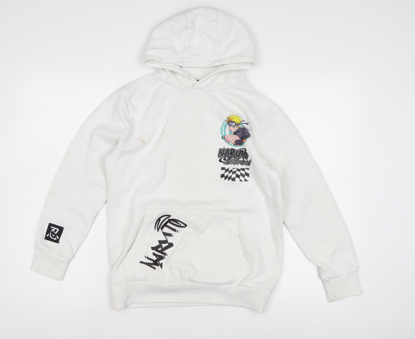 Naruto Shippuden Boys White Hoodie, Anime Graphic Pullover 11-12 Yrs