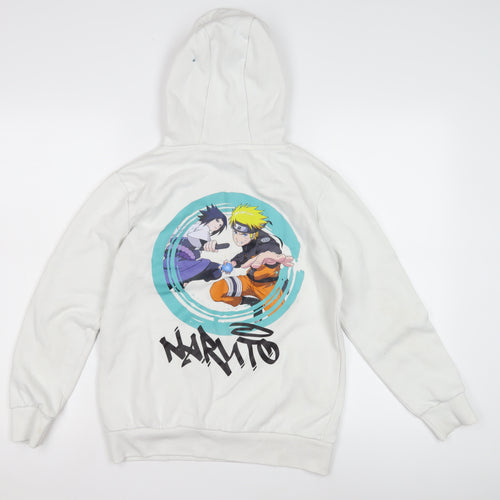 Naruto Shippuden Boys White Hoodie, Anime Graphic Pullover 11-12 Yrs