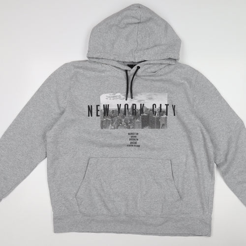 H&M Men's Grey XL Pullover Hoodie with Graphic Print