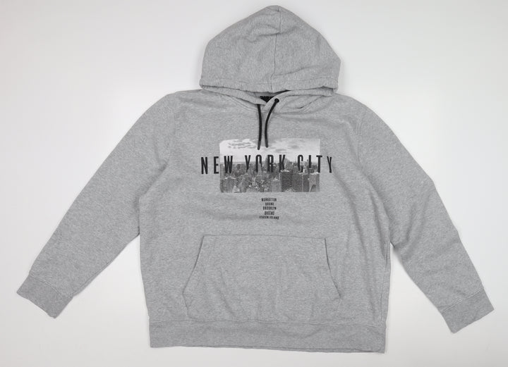 H&M Men's Grey XL Pullover Hoodie with Graphic Print