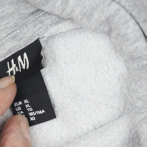 H&M Men's Grey XL Pullover Hoodie with Graphic Print