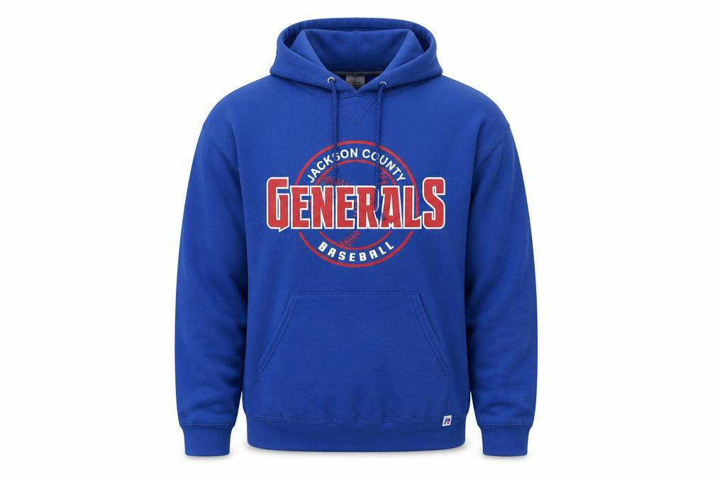 Front view of Russell Athletic Men's Blue Pullover Hoodie L