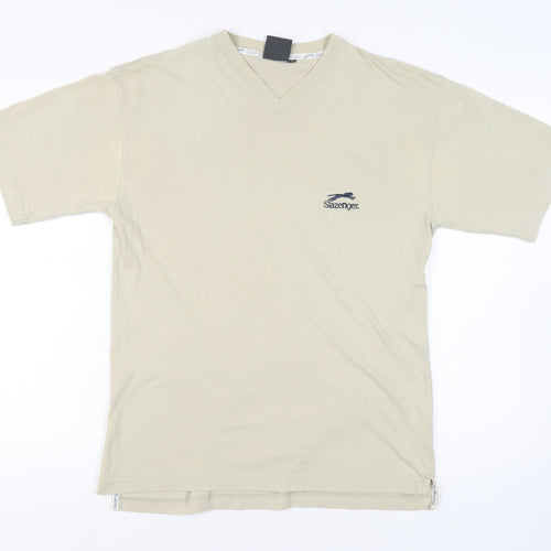 Slazenger Men's Beige V-Neck T-Shirt, Size S