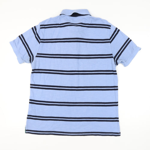 Marks & Spencer Men's Blue Striped Polo Shirt - Large