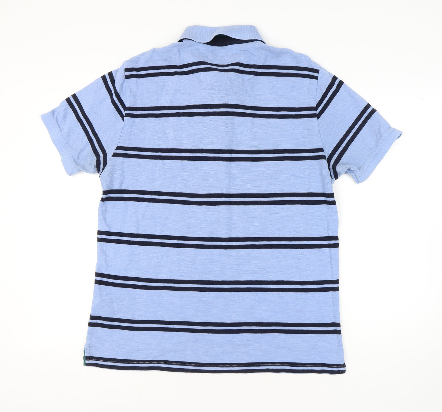 Marks & Spencer Men's Blue Striped Polo Shirt - Large