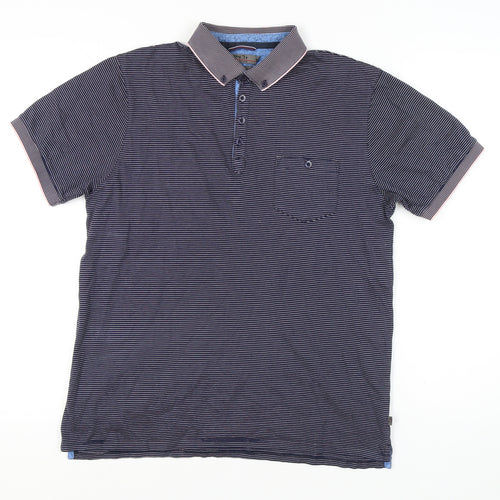 Jeff Banks Men's Blue Striped Polo Shirt Medium