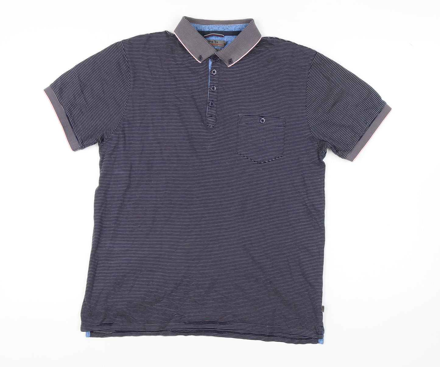 Jeff Banks Men's Blue Striped Polo Shirt Medium