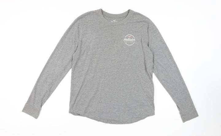 Hollister Men's Grey Long Sleeve T-Shirt, Size S