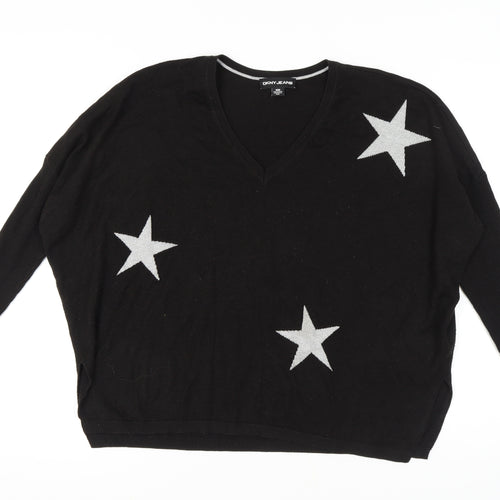 DKNY JEANS Women's Black Star Jumper V-Neck M